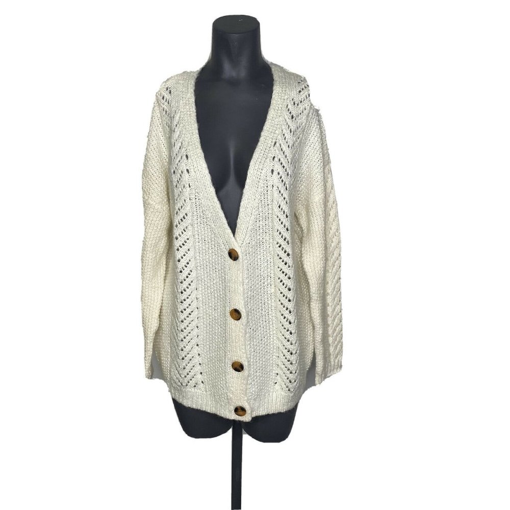 CENY Cream Knit Button Down Cardigan Size L